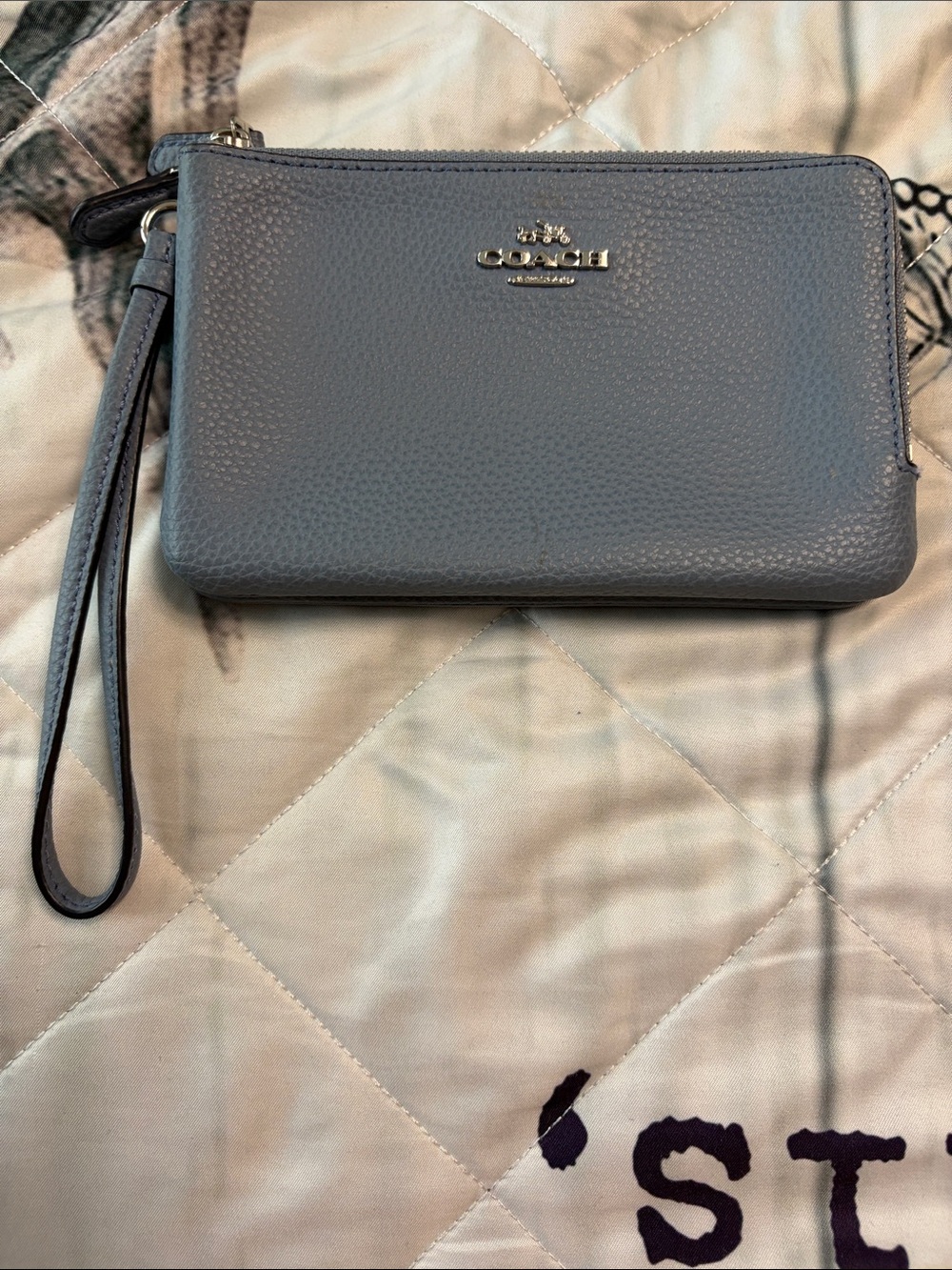 Coach Pebbled Leather Wristlet in Slate Blue Gray